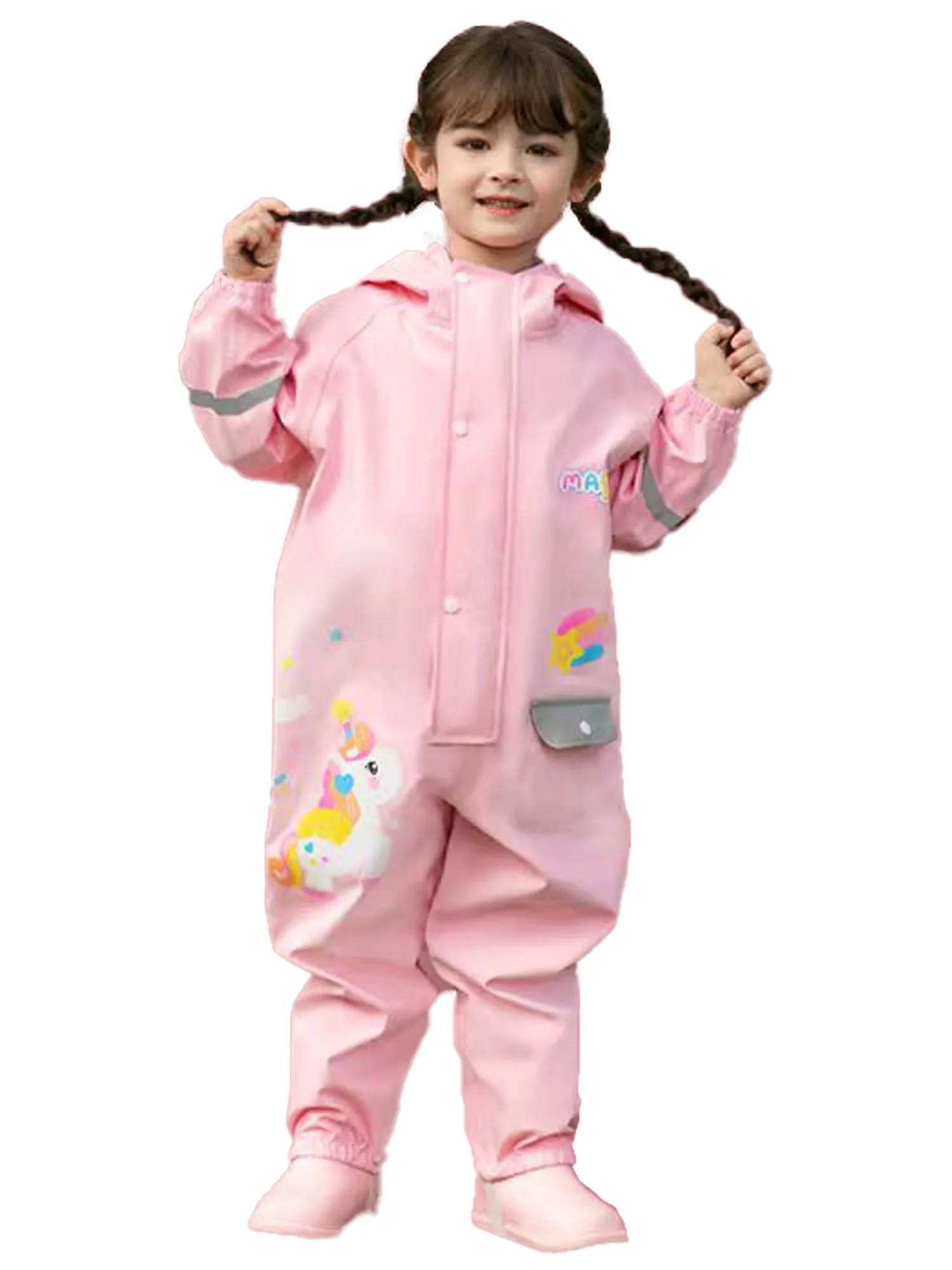 Little Surprise Box Light Pink Magic Uni theme full Jumpsuit Style Raincoat for Toddlers and Kids