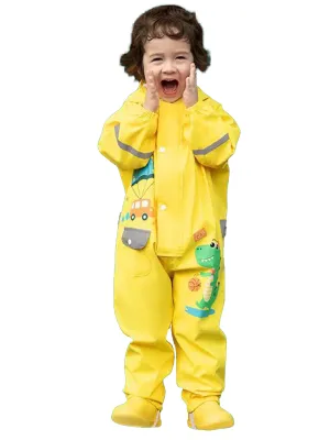 Little Surprise Box Yellow Parachute Dino theme full Jumpsuit Style Raincoat for Toddlers/Kids