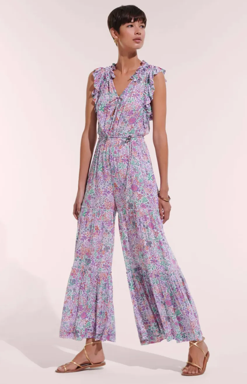 LONG JUMPSUIT BELENE V IN WHITE LAVENDER NATURE