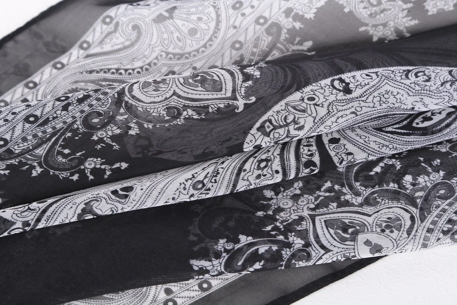 Long Sheer Chiffon Scarf Black Theme Paisley Print CHL422