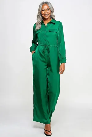 Long Sleeve Jumpsuit With Waist Drawstring - 5 colors