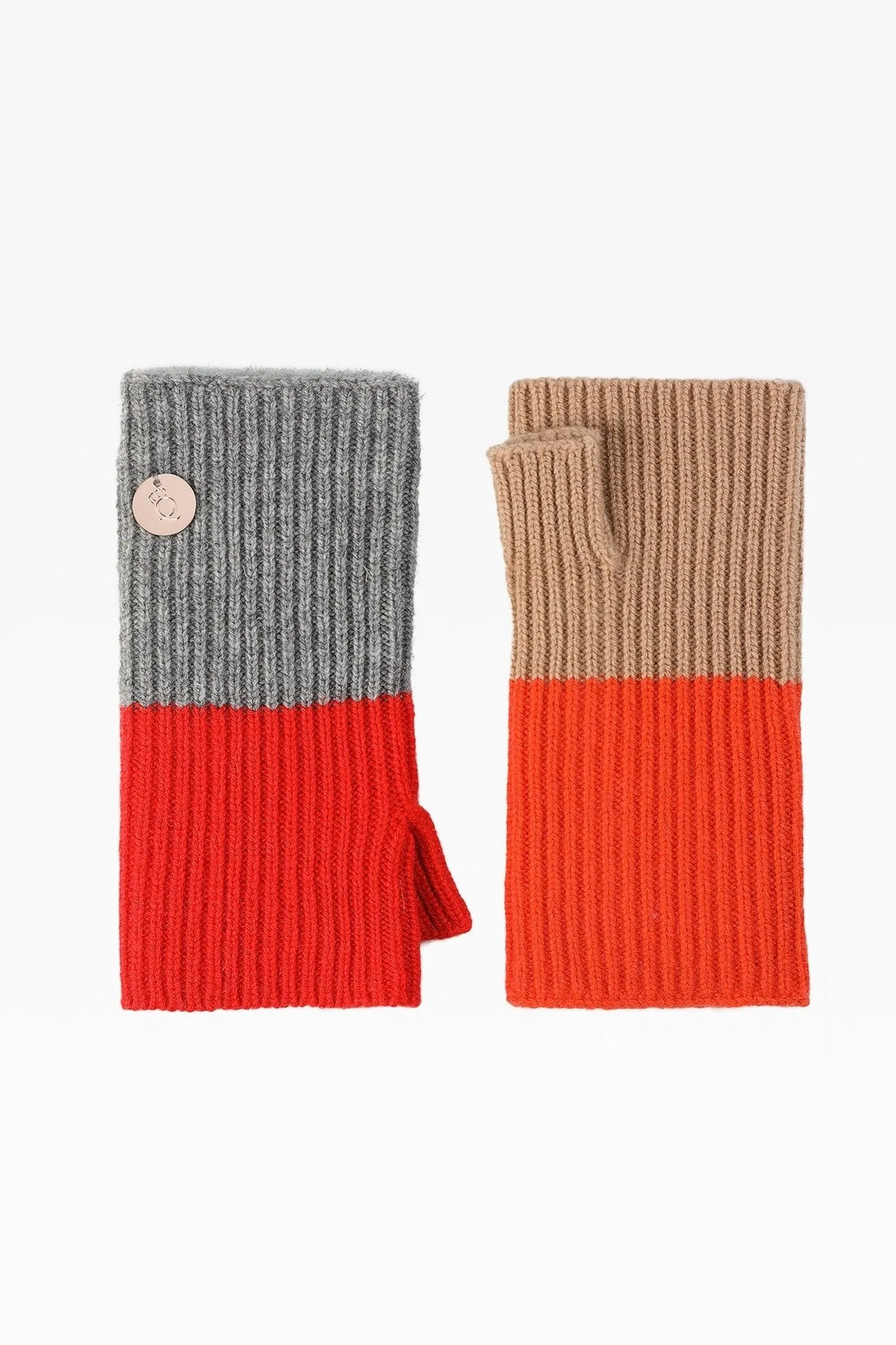 Maisie Ladies Rib Wristlets in Orange Mix: Cashmere & Wool Blend