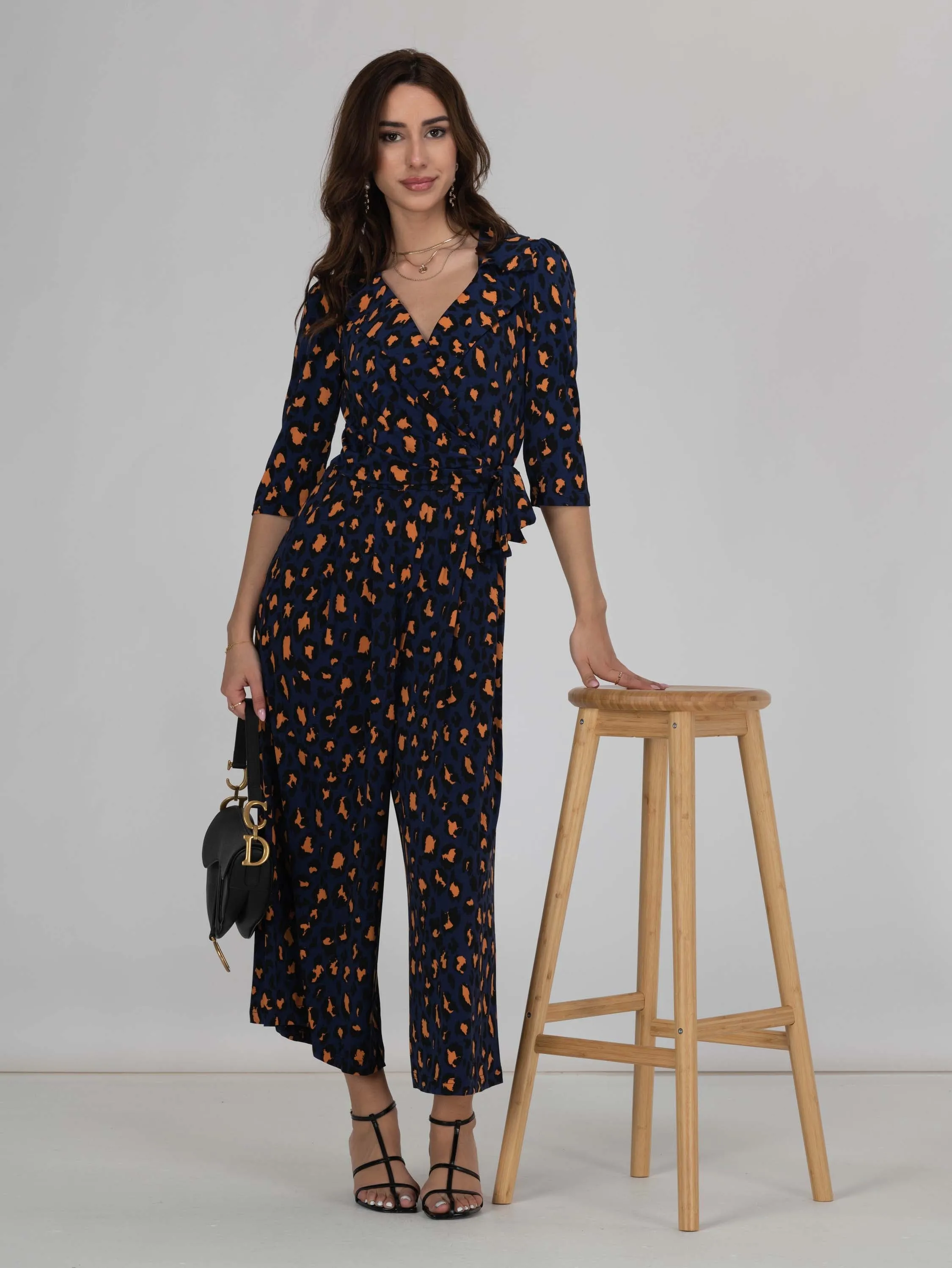 Melissa Print Shirt Jumpsuit, Navy Animal