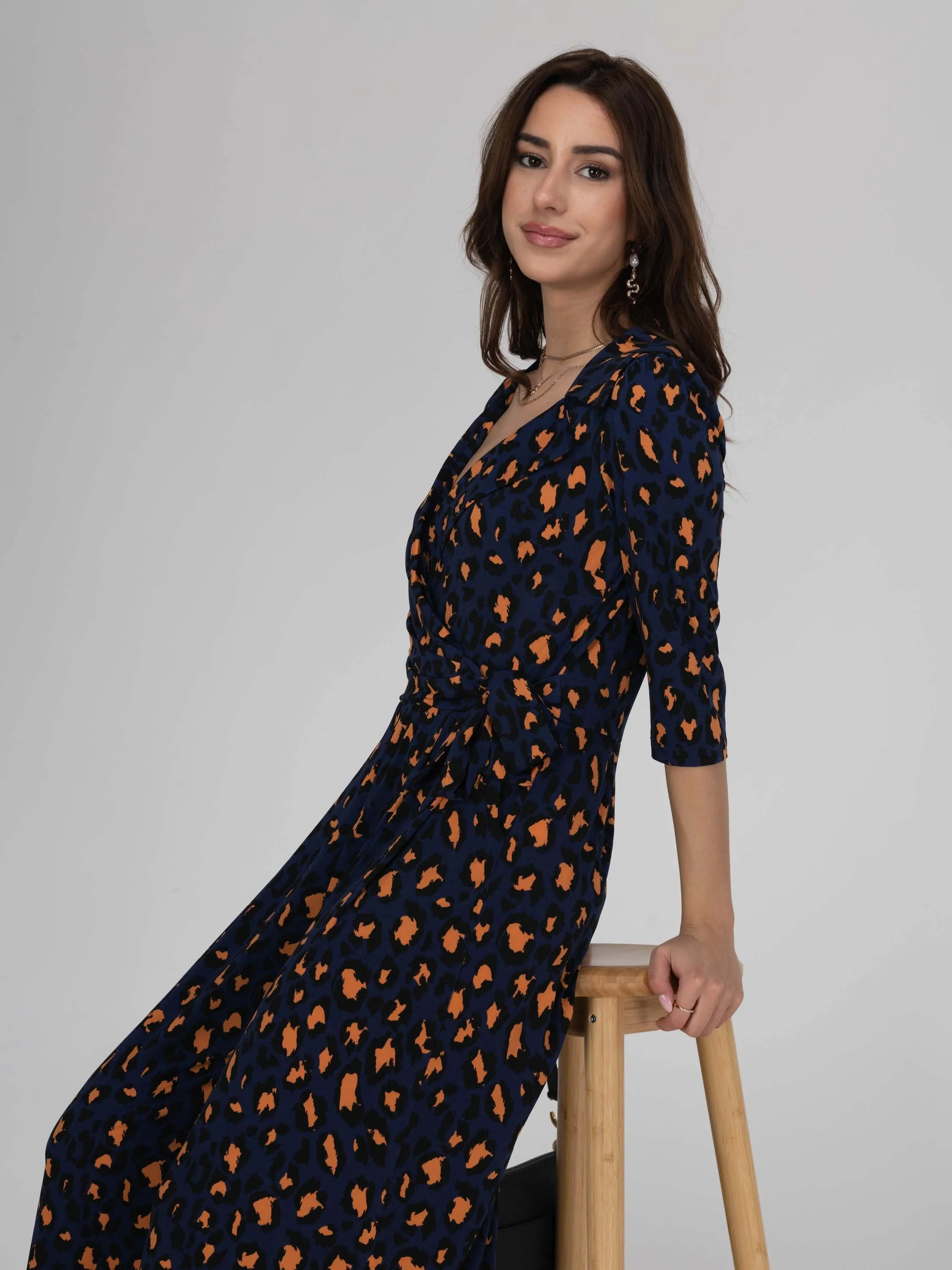 Melissa Print Shirt Jumpsuit, Navy Animal