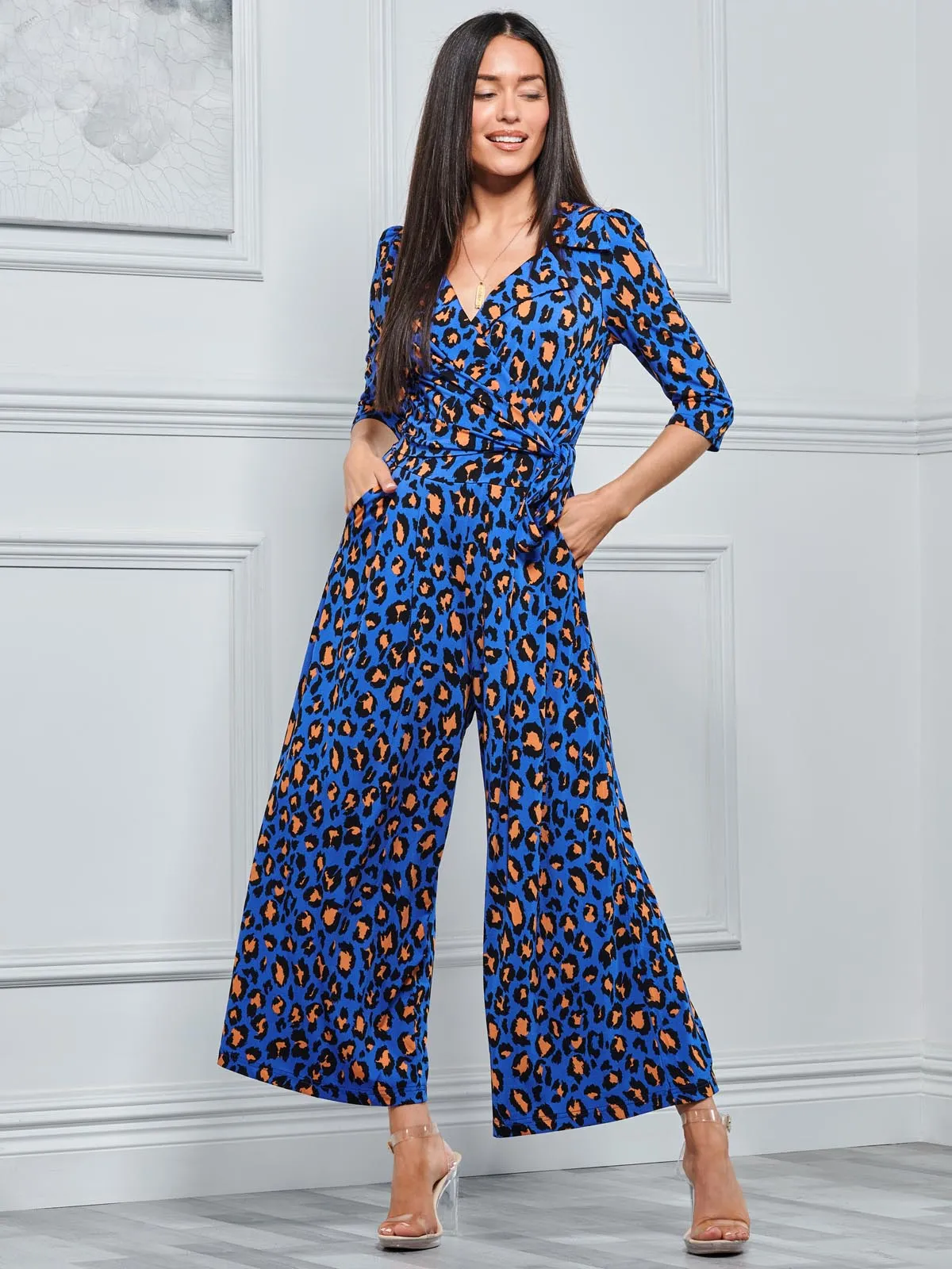 Melissa Print Shirt Jumpsuit, Royal Multi