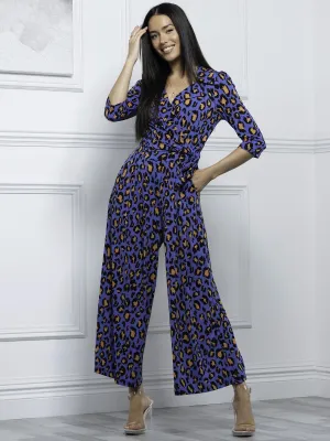 Melissa Print Shirt Jumpsuit, Royal Multi