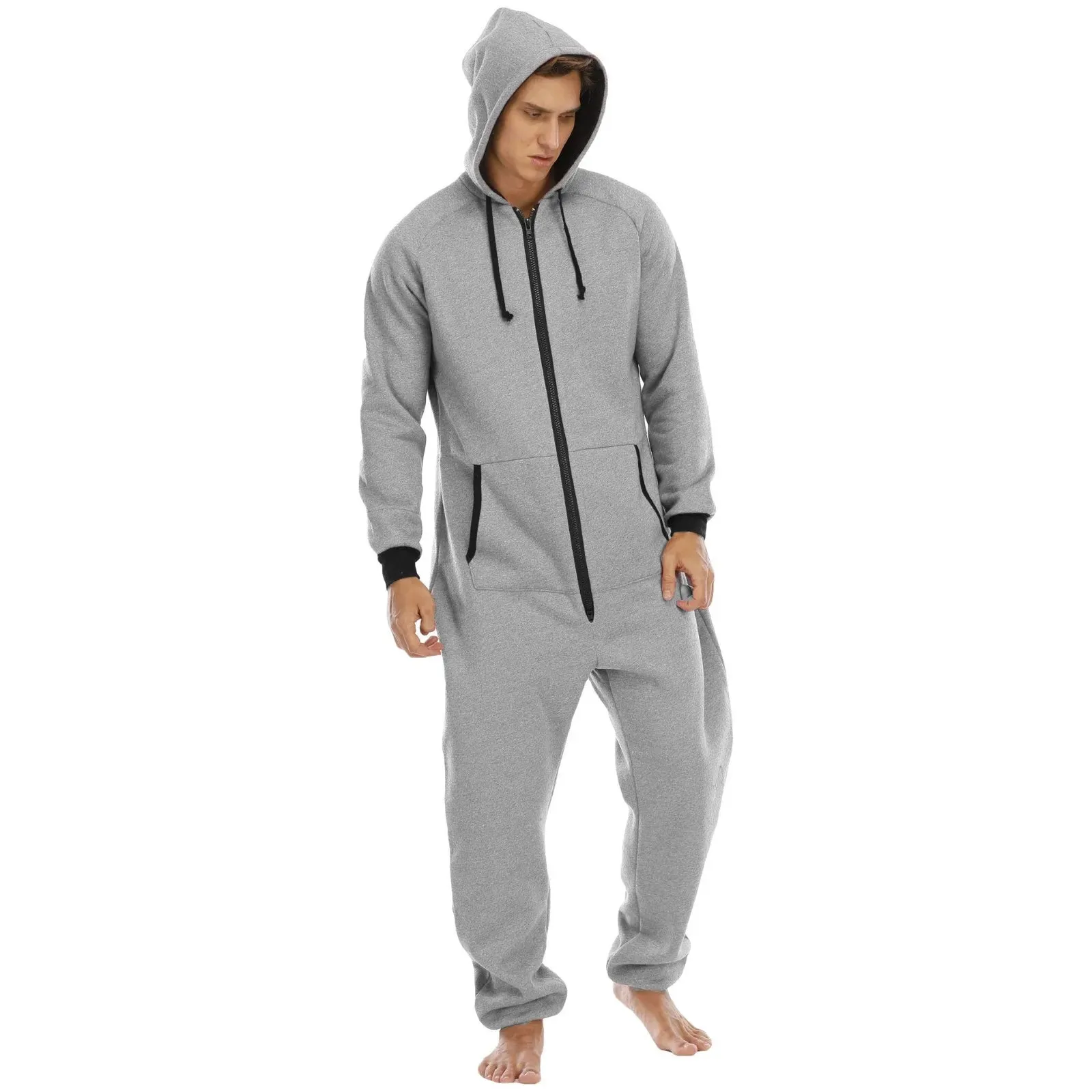 Men Sweatshirt Onesie Sleep Lounge Homewear Adult Sleepwear One-Piece Pyjamas Male Jumpsuits Hooded Onesies For Adult Men