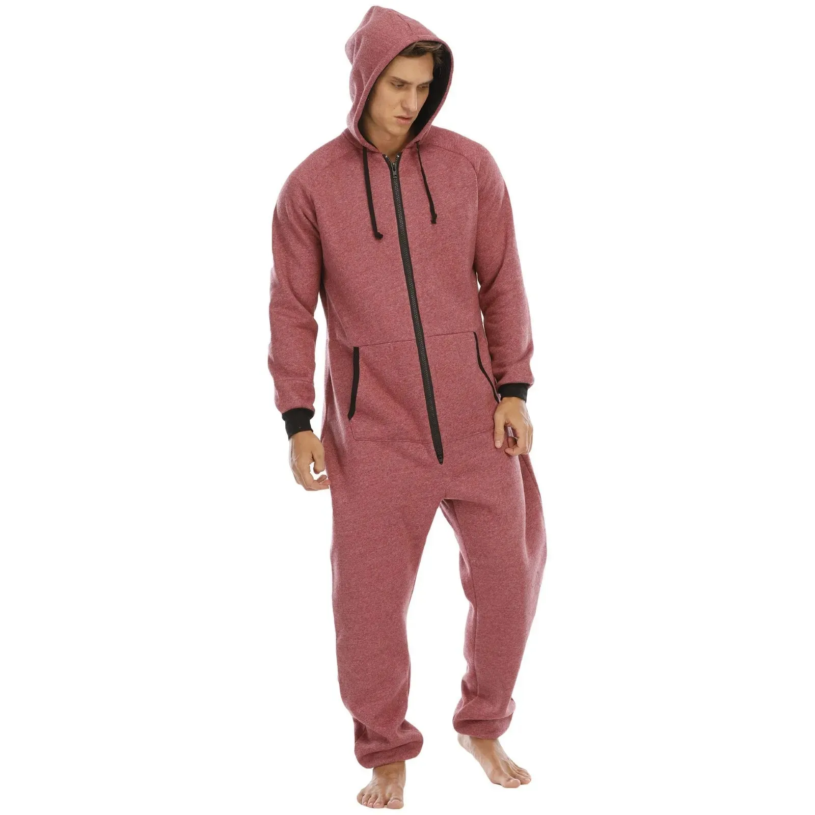 Men Sweatshirt Onesie Sleep Lounge Homewear Adult Sleepwear One-Piece Pyjamas Male Jumpsuits Hooded Onesies For Adult Men