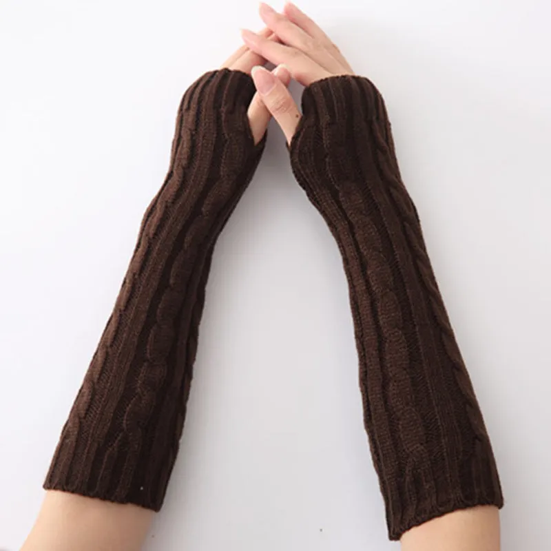 Men Women Winter Hemp Pattern Knitted Fingerless Gloves