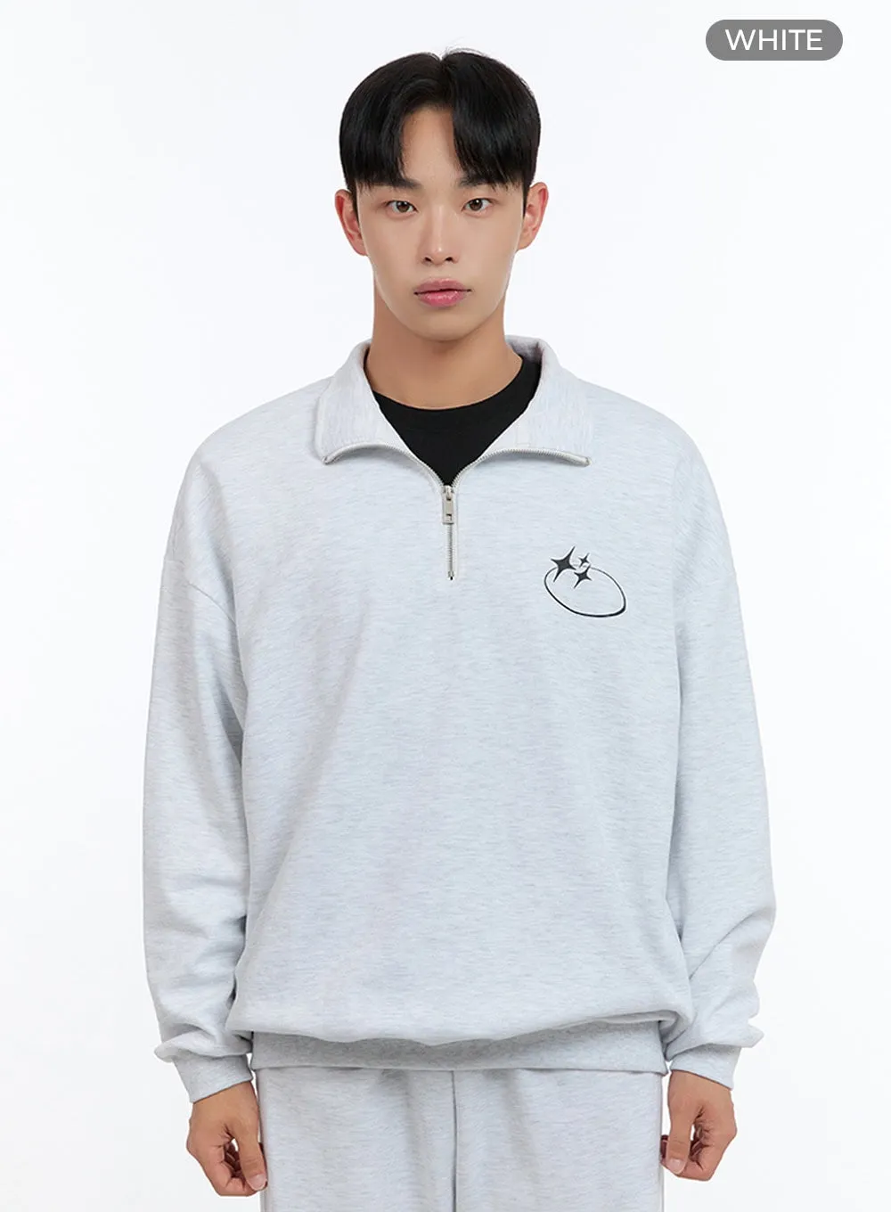 Men's Cozy Half Zip Sweatshirt (White) IS412