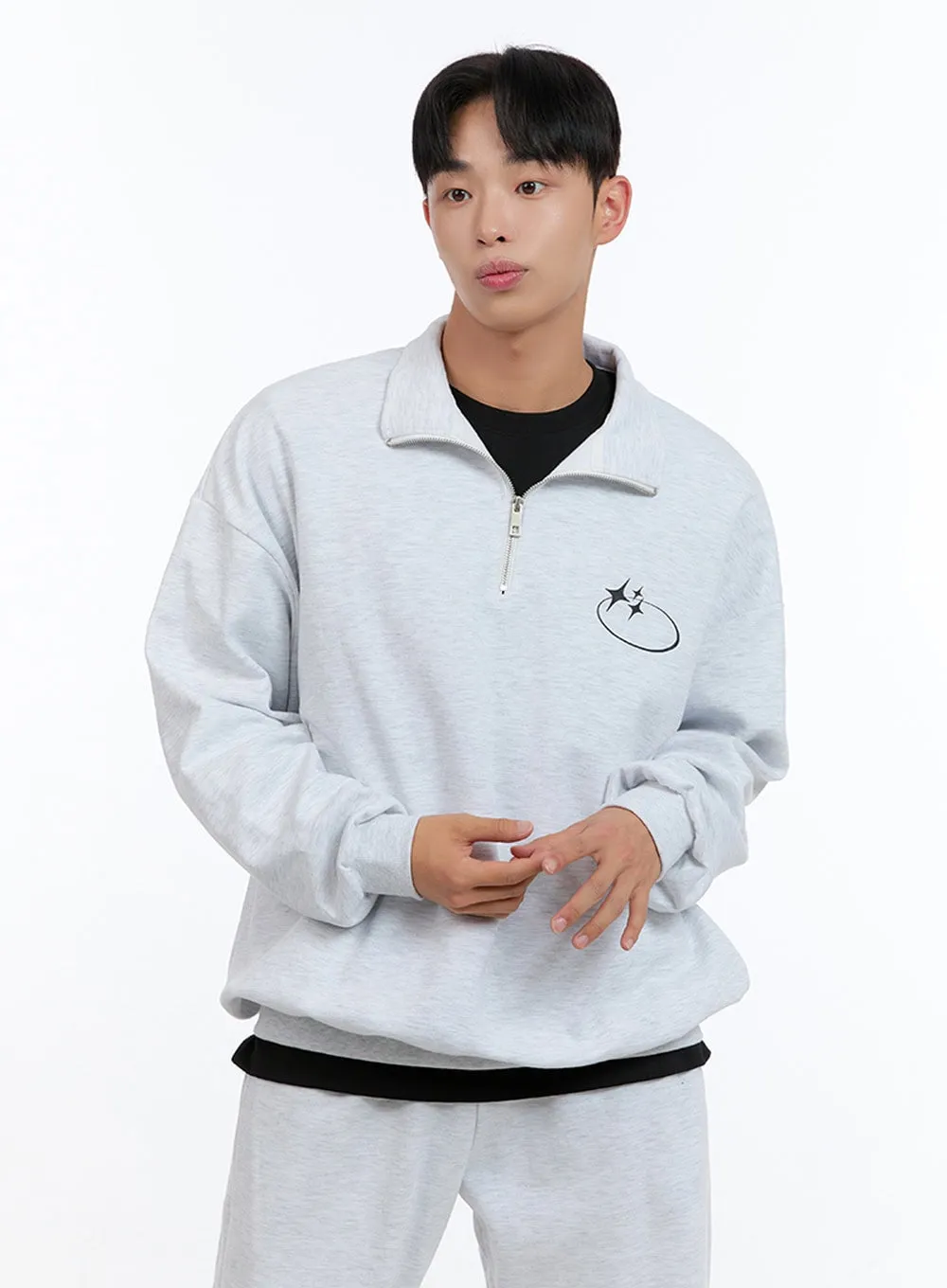 Men's Cozy Half Zip Sweatshirt (White) IS412