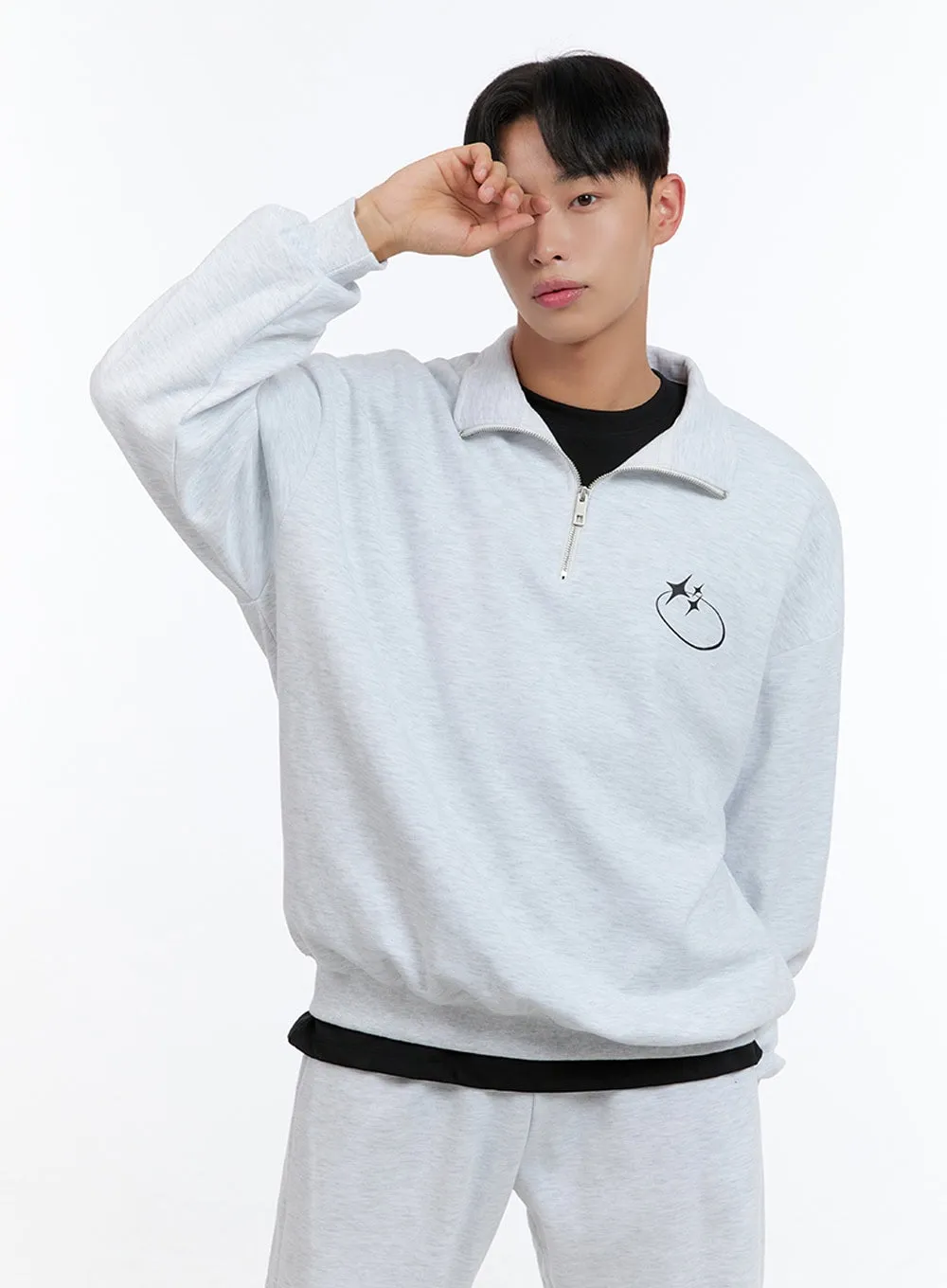 Men's Cozy Half Zip Sweatshirt (White) IS412