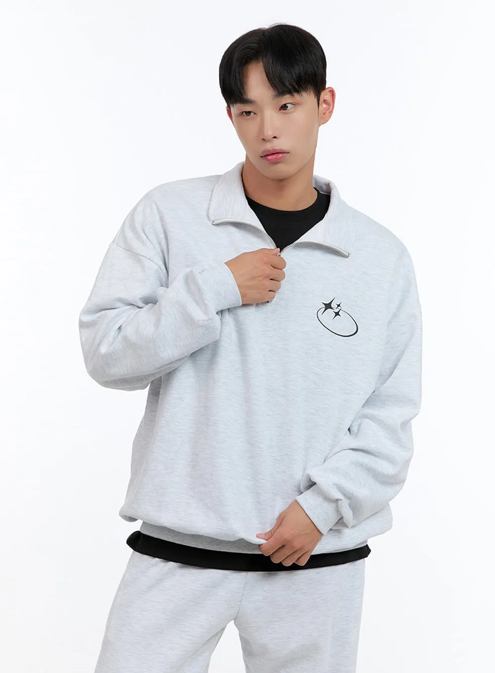 Men's Cozy Half Zip Sweatshirt (White) IS412