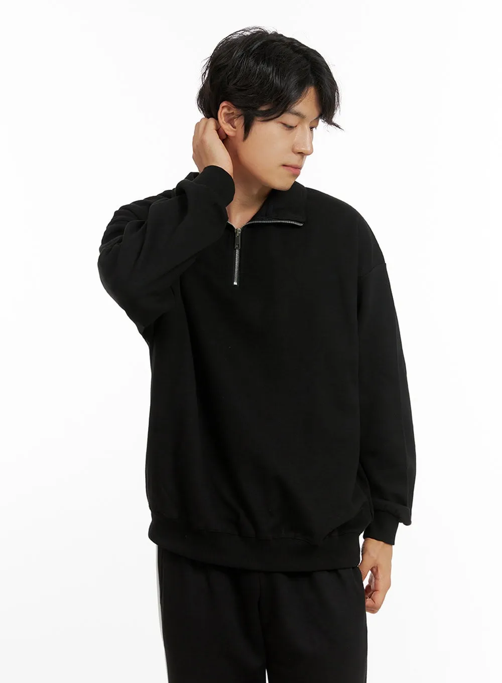 Men's Cozy Zip-Up Solid Sweatshirt (Black) IG409