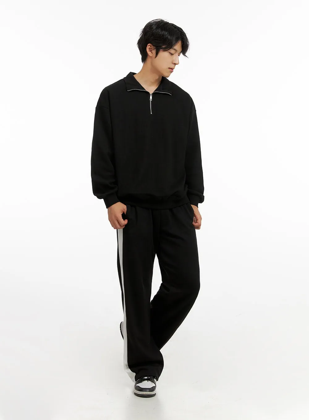 Men's Cozy Zip-Up Solid Sweatshirt (Black) IG409