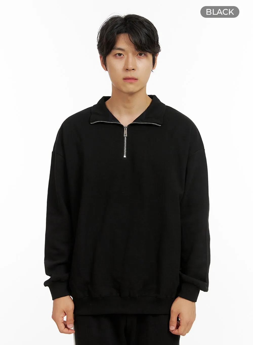 Men's Cozy Zip-Up Solid Sweatshirt (Black) IG409