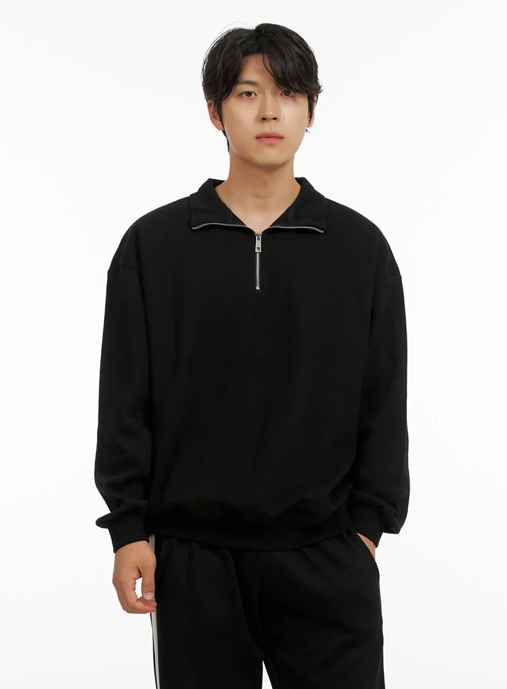 Men's Cozy Zip-Up Solid Sweatshirt (Black) IG409