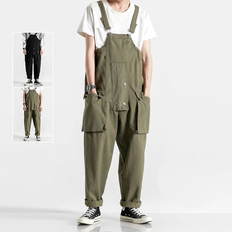 Men's Denim Bib Overalls Fashion Relaxed Fit Casual Jumpsuit Lightweight Overalls with Pockets