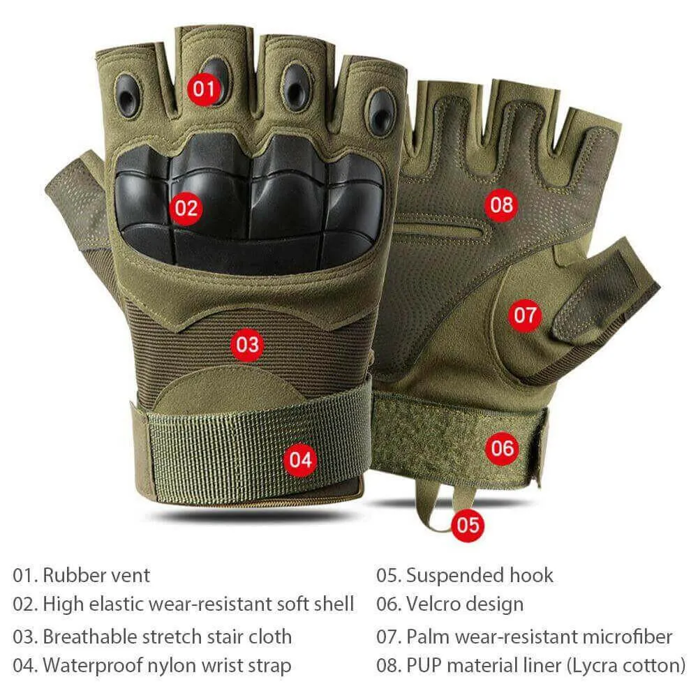 Mens Fingerless Gloves Outdoor Sports Tactical Protection Gloves Fit