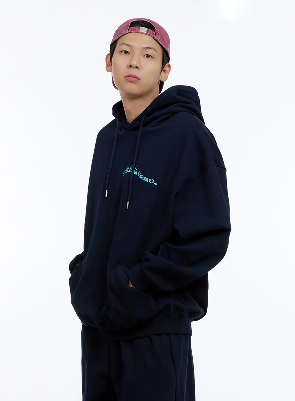 Men's Lettering Oversize Hoodie (Dark Blue) IG427