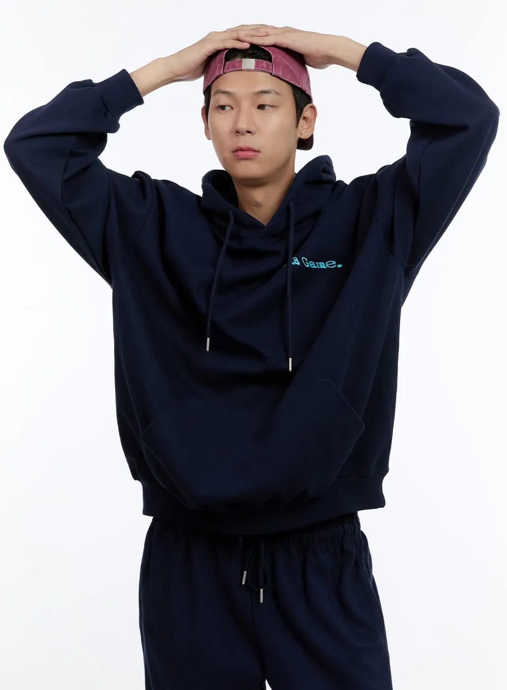 Men's Lettering Oversize Hoodie (Dark Blue) IG427