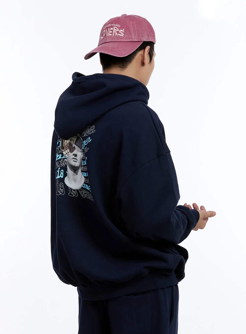 Men's Lettering Oversize Hoodie (Dark Blue) IG427