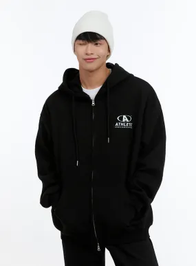 Men's Two-Way Zip-Up Lettered Hoodie (Black) IS412