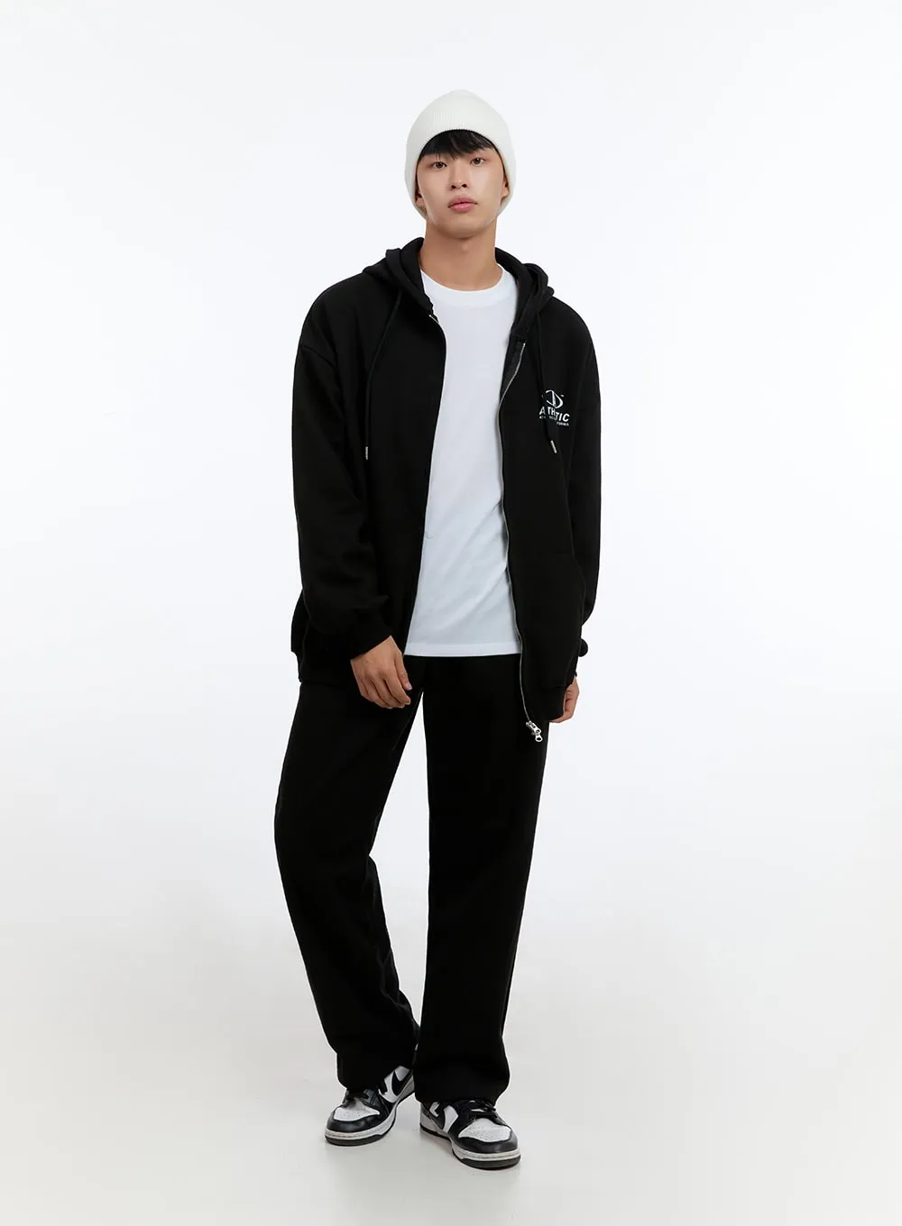 Men's Two-Way Zip-Up Lettered Hoodie (Black) IS412