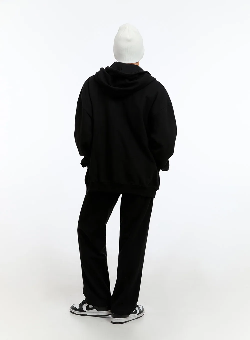 Men's Two-Way Zip-Up Lettered Hoodie (Black) IS412