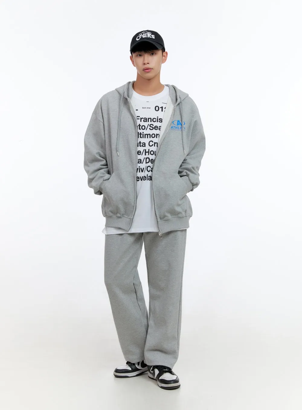 Men's Two-Way Zip-Up Lettered Hoodie (Gray) IS413