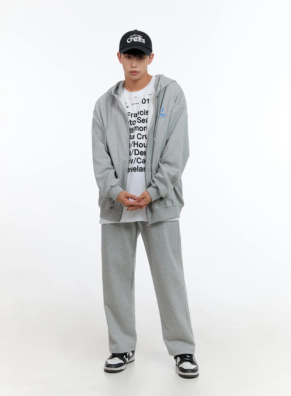 Men's Two-Way Zip-Up Lettered Hoodie (Gray) IS413