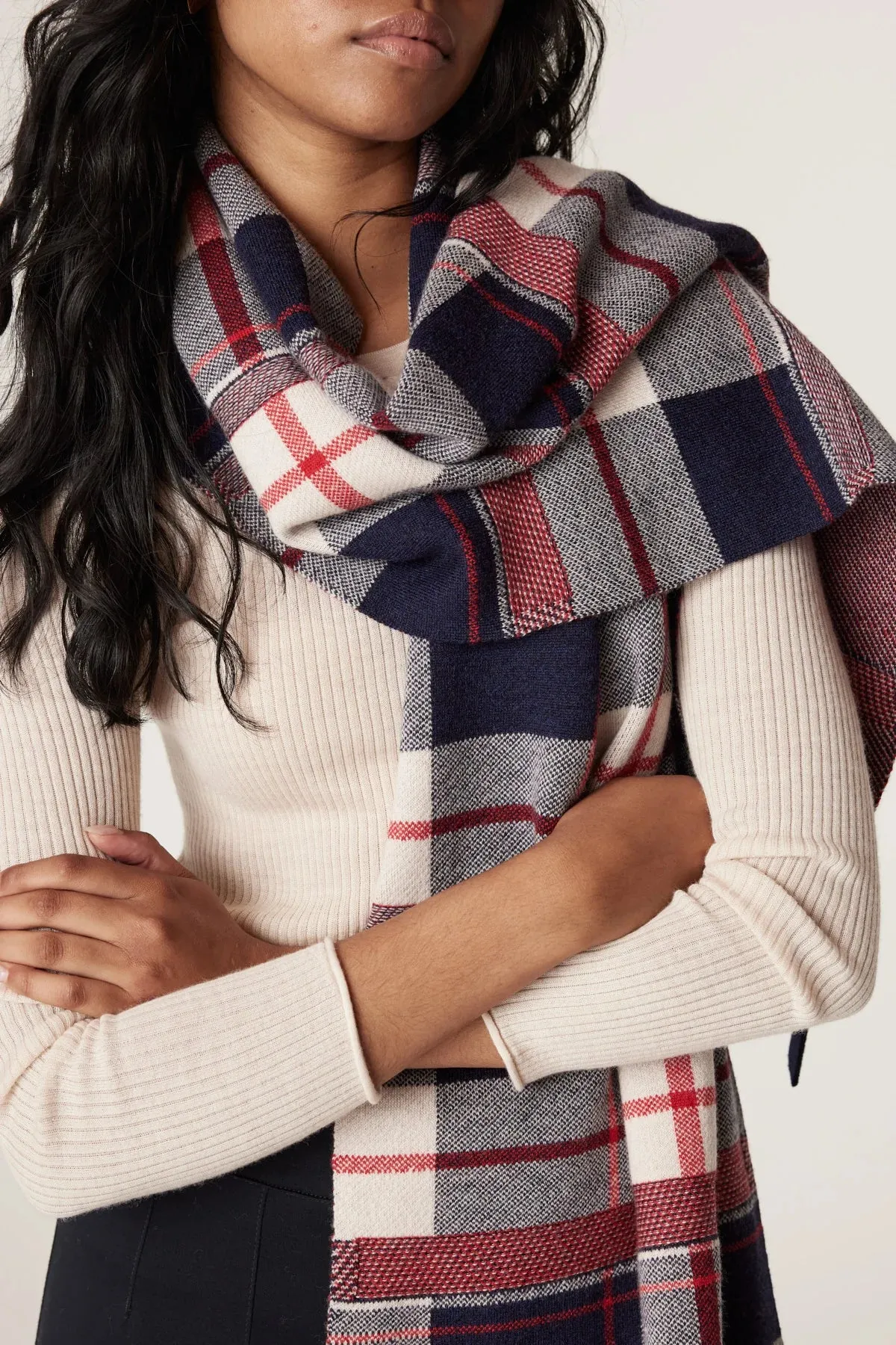 Merino Check Scarf Red Check