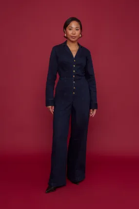 Midnight Denim Long-Sleeve Jumpsuit (Final Sale)