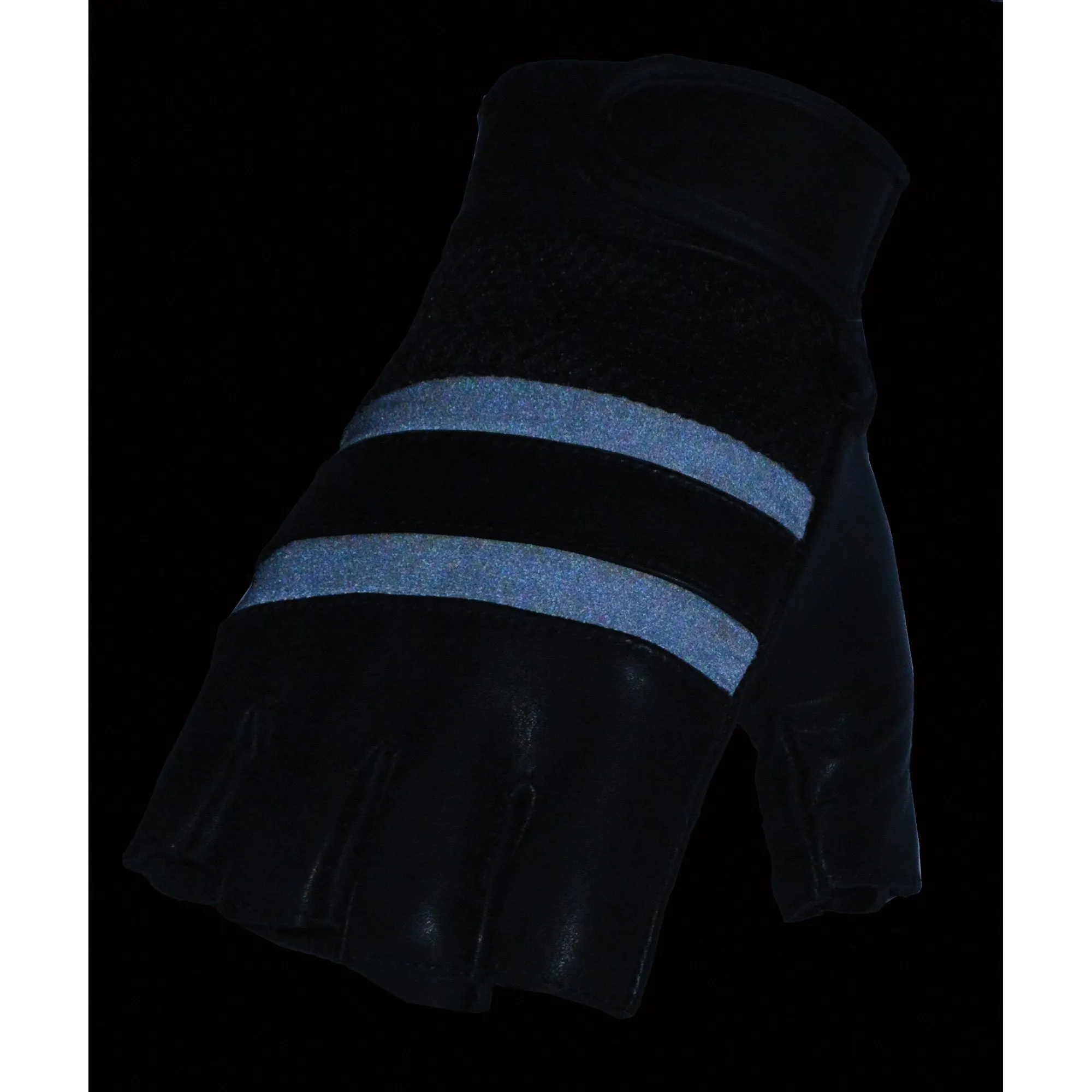 Milwaukee Leather MG7548 Men's Black Leather Mesh Gel Palm Fingerless Reflective Motorcycle Gloves