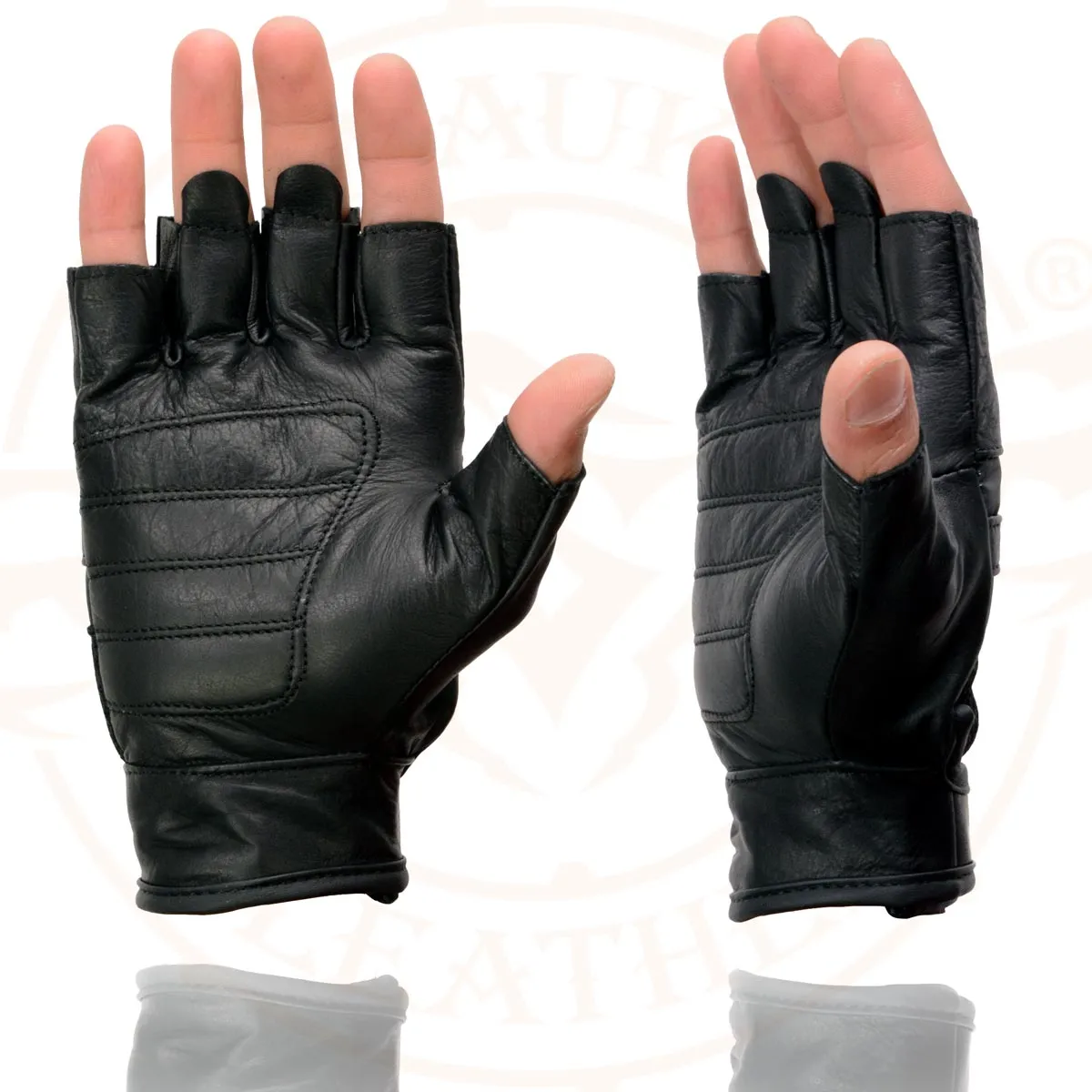 Milwaukee Leather MG7548 Men's Black Leather Mesh Gel Palm Fingerless