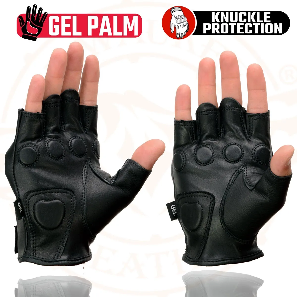 Milwaukee Leather MG7555 Men's Black Leather Gel Padded Fingerless