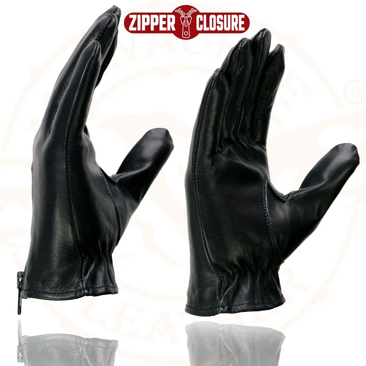 Milwaukee Leather SH722 Women's Black Unlined Leather Lightweight Motorcycle Hand Gloves W/ Wrist Zipper Closure