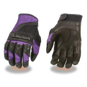 Milwaukee Leather SH802 Women's Black and Purple Leather with Mesh Combo Racing Gloves