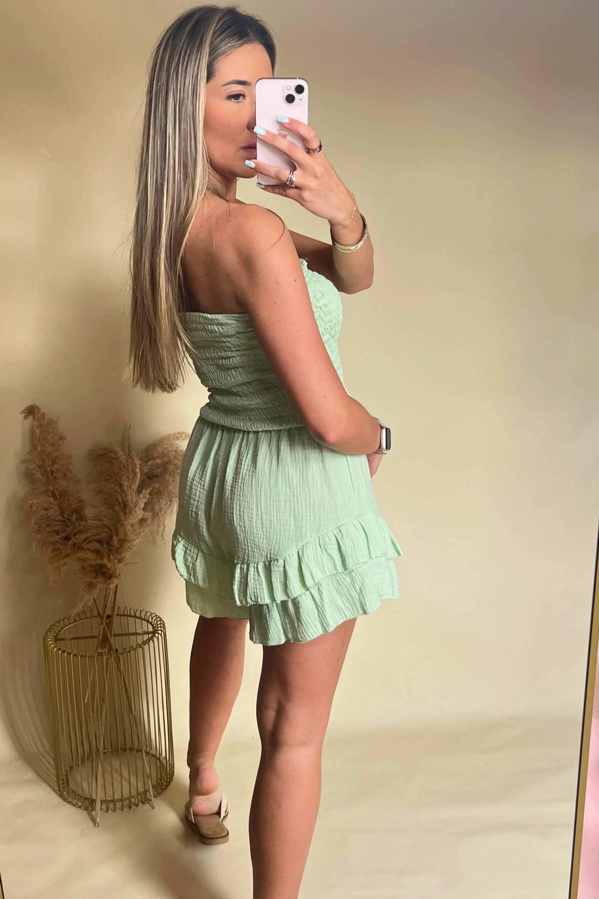 Mint green cheesecloth playsuit