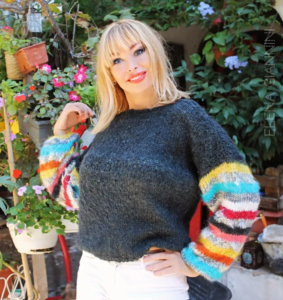 Mohair Multicolor Handknitted Oversized sweater