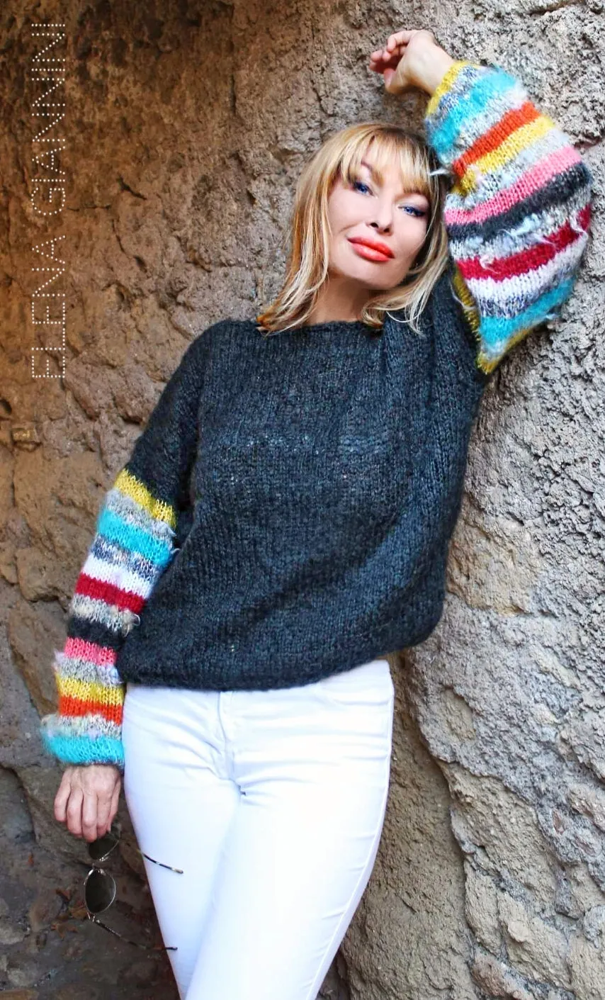 Mohair Multicolor Handknitted Oversized sweater