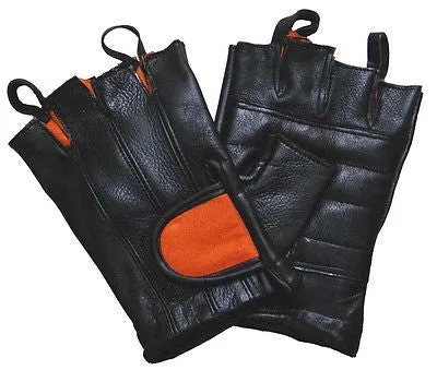 MOTORCYCLE BIKE GLOVES RIDING GLOVE BLACK & ORANGE PADDED PALM GLOVES UNISEX