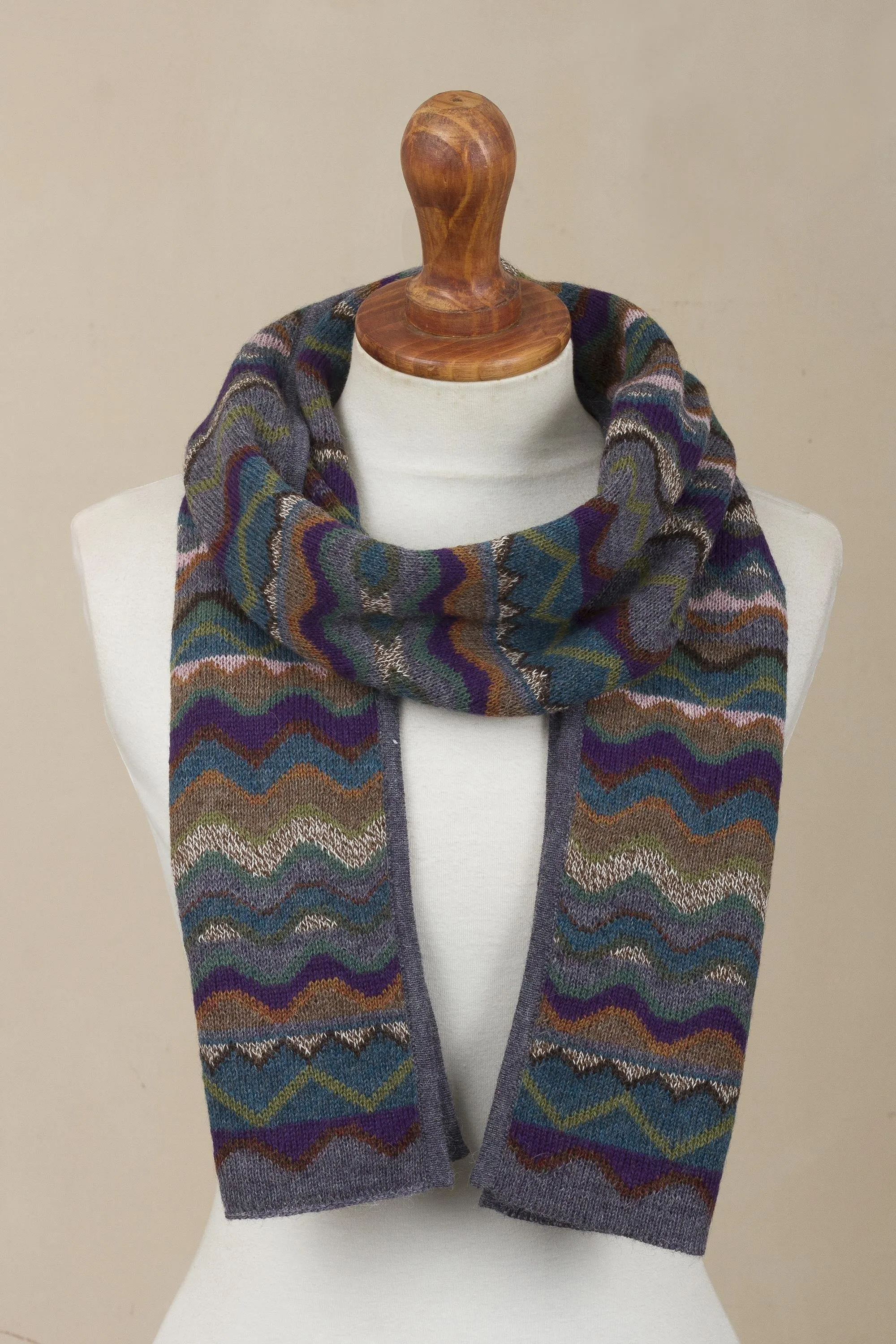 Mountain of Seven Colors Zigzag Striped Alpaca Wool Scarf from Peru