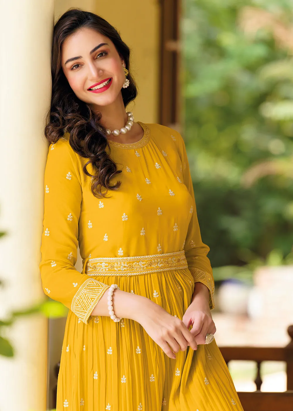 Mustard Yellow Indo-Western Embroidered Georgette Jumpsuit