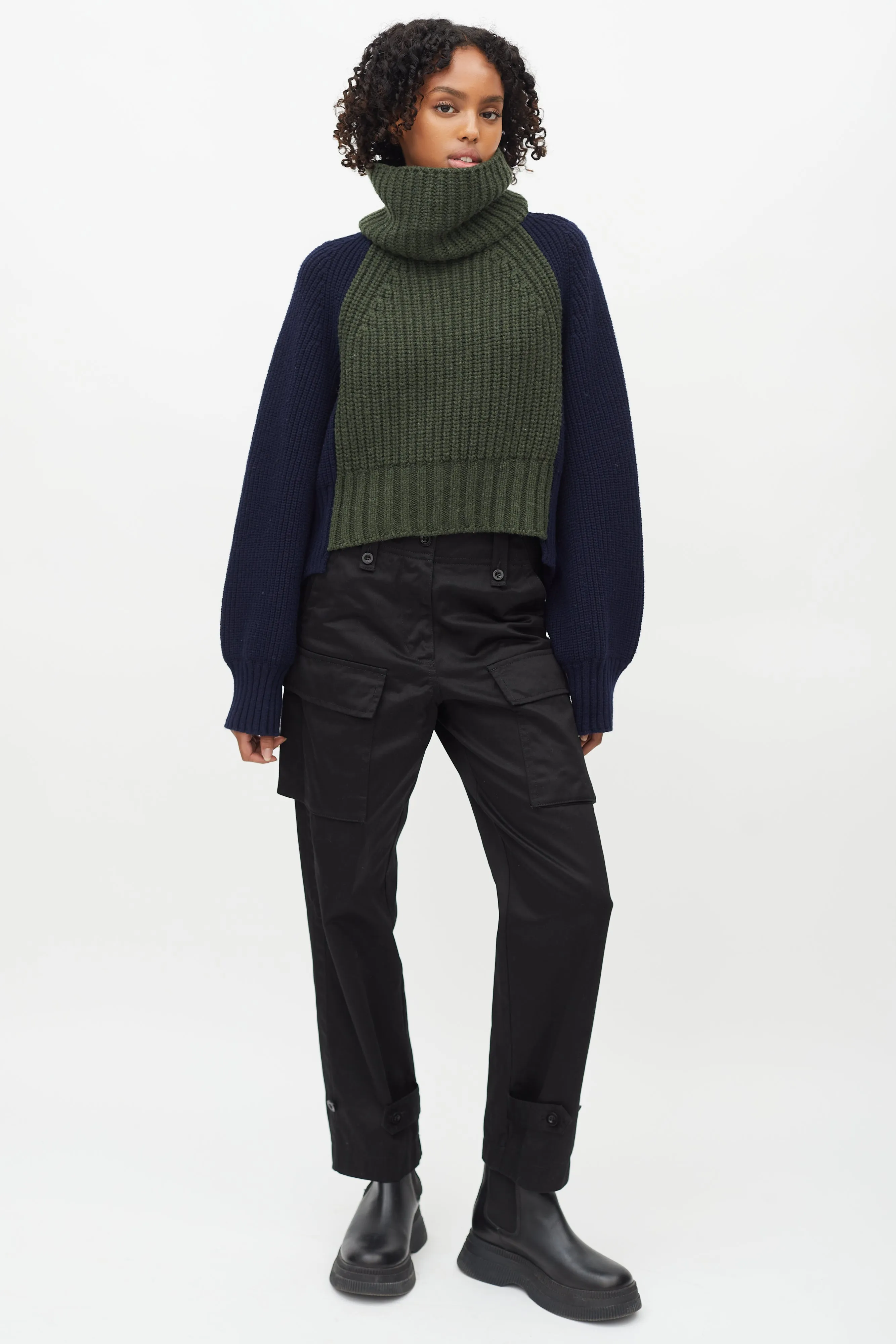 Navy & Green Ribbed Knit Sweater