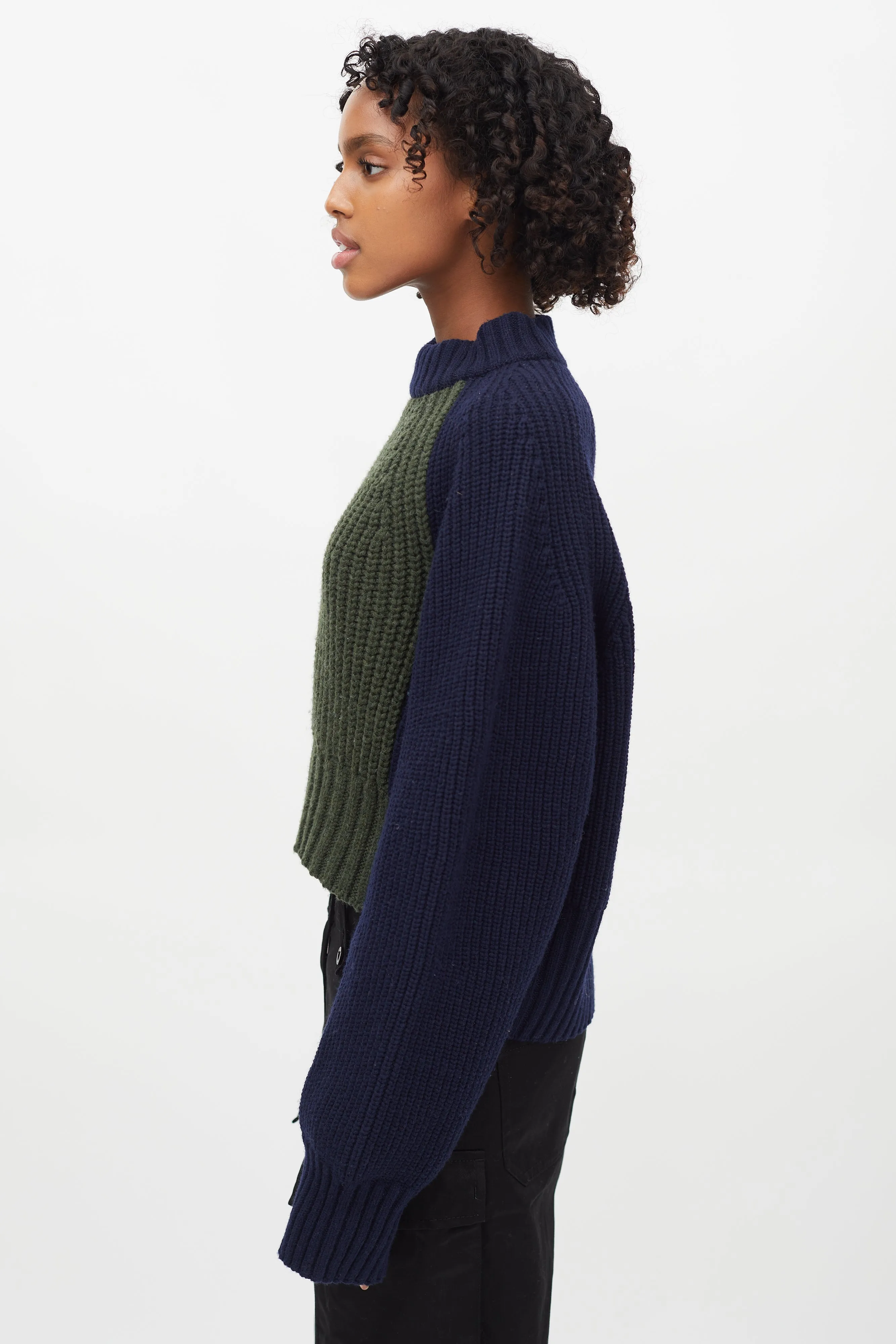 Navy & Green Ribbed Knit Sweater