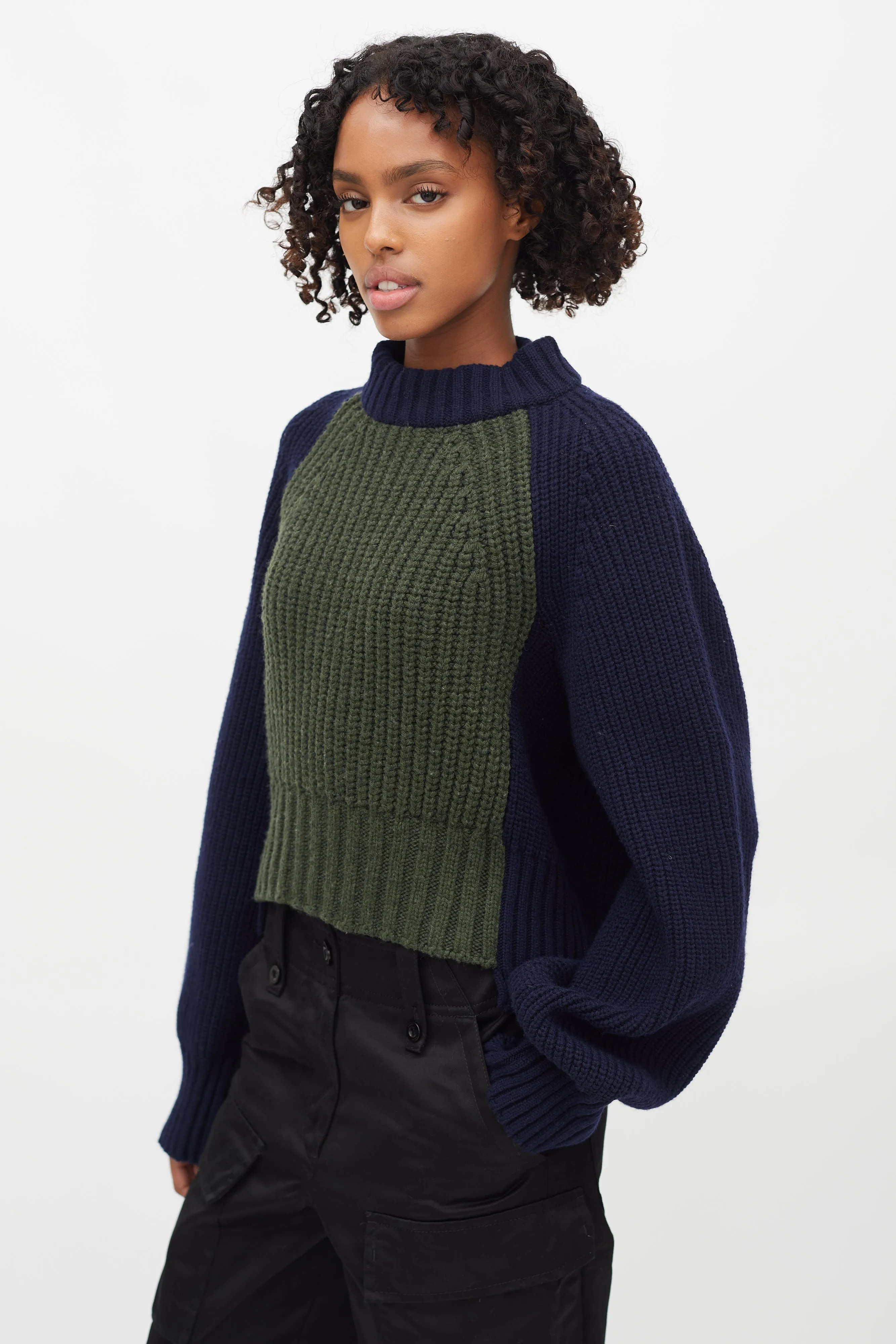 Navy & Green Ribbed Knit Sweater