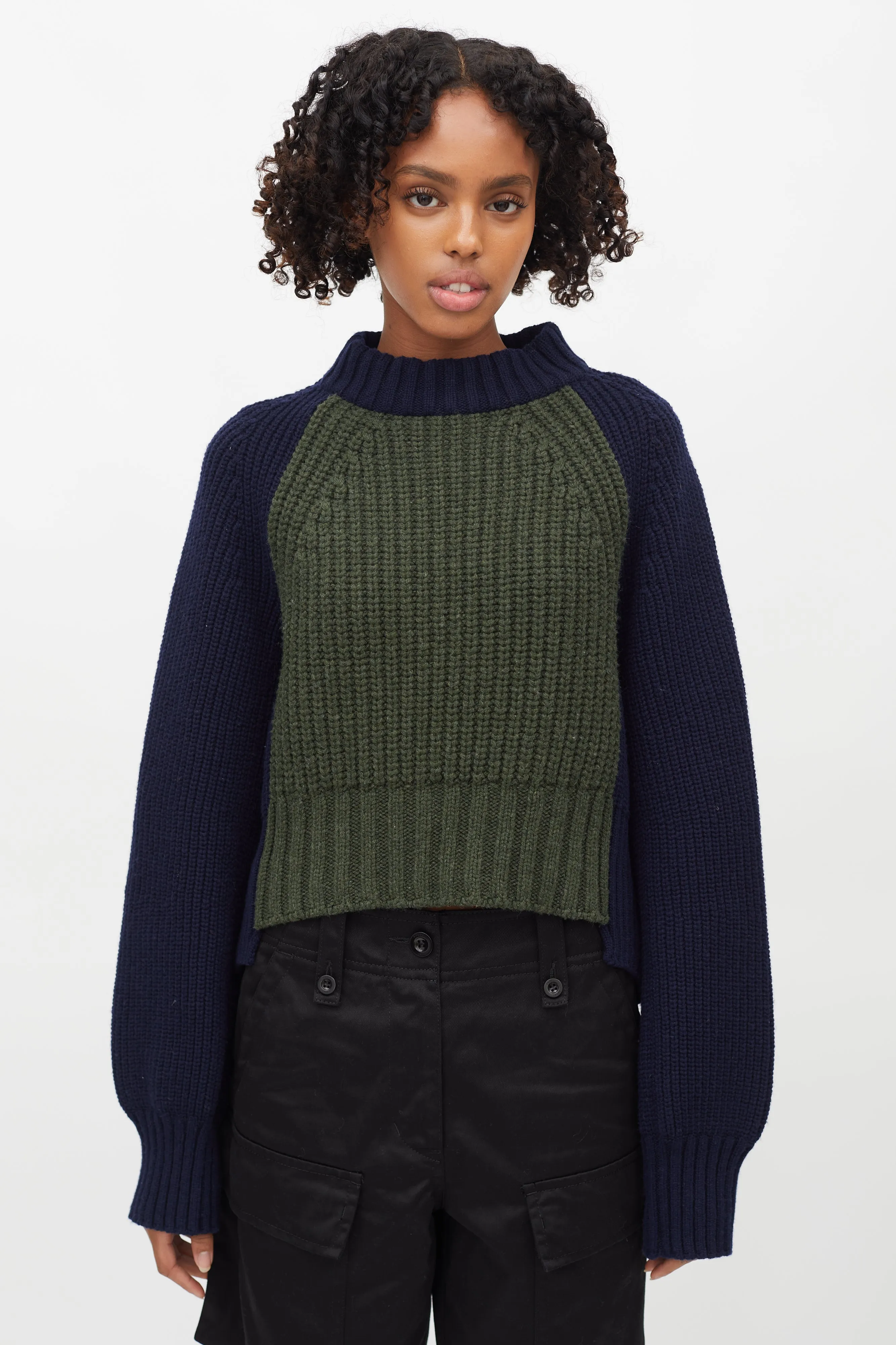 Navy & Green Ribbed Knit Sweater