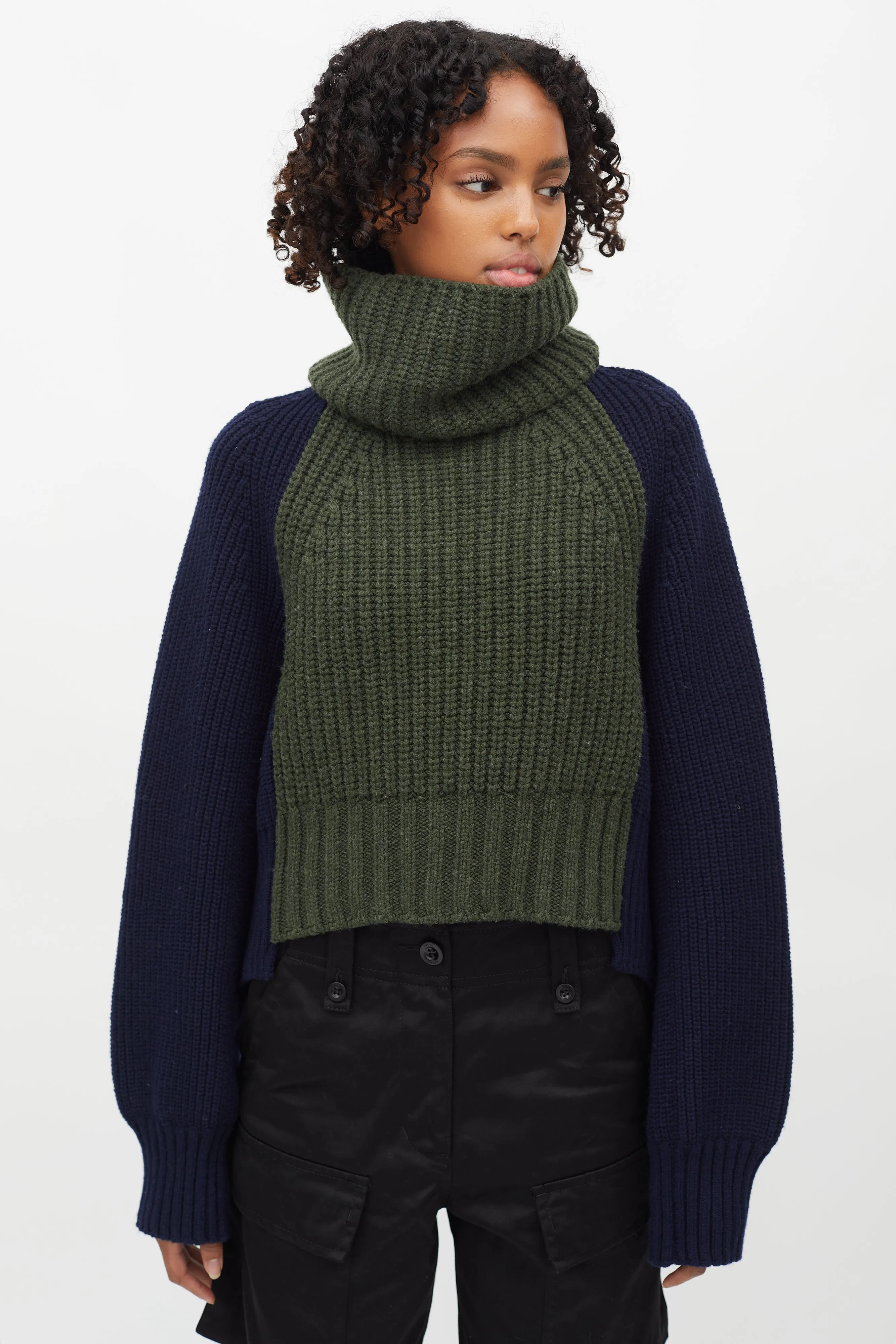 Navy & Green Ribbed Knit Sweater