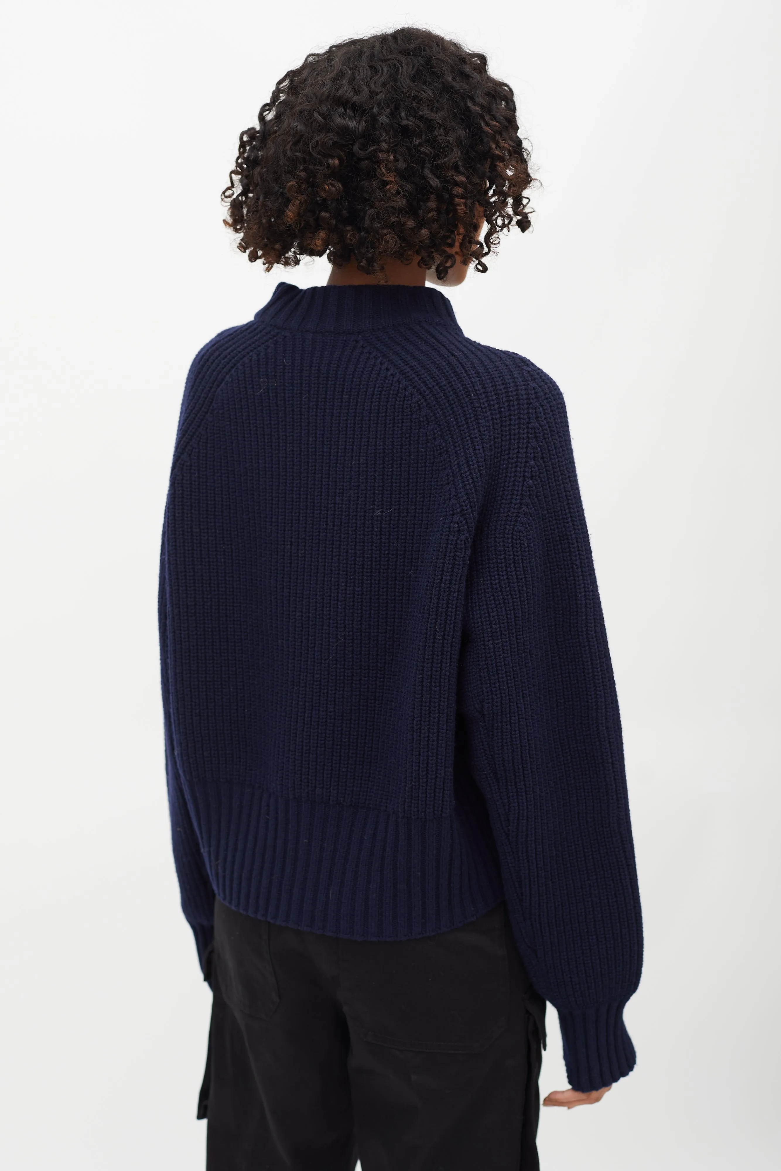 Navy & Green Ribbed Knit Sweater